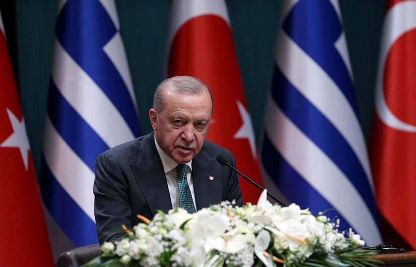 Ο Ρετζέπ Ταγίπ Ερντογάν σε κοινή συνέντευξη Τύπου με τον Κυριάκο Μητσοτάκη, μετά τη συνάντησή τους στην Άγκυρα στις 11 Φεβρουαρίου 2026 (φωτ.: EPA / Necati Savas)