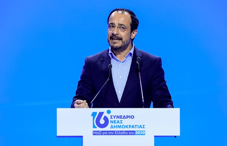 Ο Ν. Χριστοδουλίδης στο βήμα του 16ου Τακτικού Συνεδρίου της Νέας Δημοκρατίας (φωτ.: EUROKINISSI / Γι'ωργος Κονταρίνης)