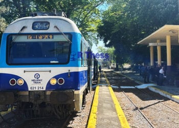 Τρένο στην Έδεσσα στο πρώτο δοκιμαστικό δρομολόγιο τα τελευταία τρία χρόνια. Τρίτη 5 Μαΐου 2026 (φωτ.: Ράδιο Θεσσαλονίκη)