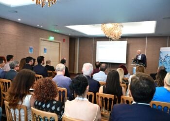 Στιγμιότυπο απο την ημερίδα που διοργανώνει το υπουργείο Εθνικής Οικονομίας και Οικονομικών για την παρουσίαση της Ηλεκτρονικής Πλατφόρμας Συναλλαγών Μη Εξυπηρετούμενων Δανείων (φωτ.: Τατιάνα Μπόλαρη / EUROKINISSI)