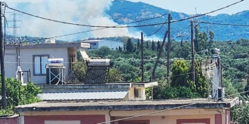 Καπνός από τη φωτιά στα Ζησιμαίικα Αχαΐας, Δευτέρα 15 Ιουνίου 2026 (φωτ.: Facebook / Fire & Weather Hellas / Βασίλης Καραπαπάς)