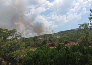 Καπνός από τη φωτιά στο Δερβένι Θεσσαλονίκης, όπως φαίνεται από τη Λητή (πηγή: Facebook / Πυρκαγιά Ενημέρωση)