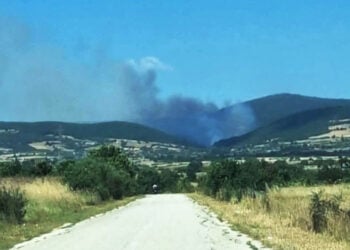 Καπνός από τη φωτιά στην Παλαιά Κρωβύλη του Δήμου Μαρωνείας-Σαπών (φωτ.: Facebook / FireNews Greece)