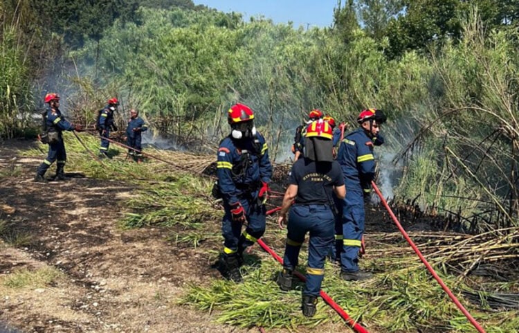 Άνδρες και γυναίκες της Πυροσβεστικής επιχειρούν στον Καλαμώνα Ρόδου, Σάββατο 27 Ιουνίου 2026 (φωτ.:  Χρ. Ευστρατίου)