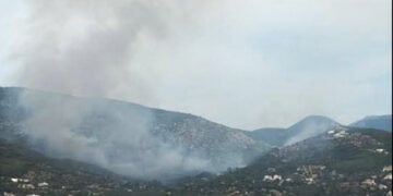 Καπνός από τη φωτιά στο Λουτράκι, Δευτέρα 8 Ιουνίου 2026 (φωτ.: Facebook / Πυρκαγιά Ενημέρωση / Iraklis Nikolaidis)