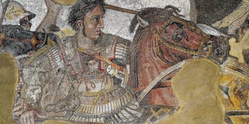 Ψηφιδωτό που αναπαριστά τον Μεγαλέξανδρο με τον Βουκεφάλα