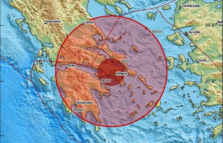 Ο «διπλός» σεισμός της Εύβοιας και πού έγινε αισθητός (πηγή: Χ / EMSC)