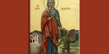 Η Αγία Μαρίνα και ο δαίμονας, διά χειρός Ανδρέα Καπίρη (πηγή: kapirisart.blogspot.com)