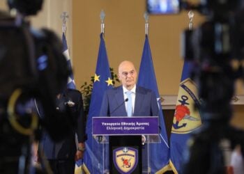 Ο υπουργός Εθνικής Άμυνας Νίκος Δένδιας μιλά για τις αποφάσεις μετά τη σημερινή συνεδρίαση του ΚΥΣΕΑ (φωτ.: Γιάννης Παναγόπουλος/EUROKINISSI)