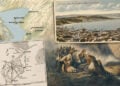 Ο χάρτης της περιοχής του Αϊβαλίου και το επιστολικό δελτάριο που δείχνει την πόλη προέρχονται από το αρχείο της Εγκυκλοπαίδειας Μείζονος Ελληνισμού. Κάτω, ο χάρτης που δείχνει τη Μάχη των Δερβενακίων και μέρος του πίνακα που δημιούργησε ο Θεόδωρος Βρυζάκης. Η σύνθεση της εικόνας έγινε με τη βοήθεια της Τεχνητής Νοημοσύνης