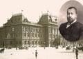Ο δήμαρχος Νικολάι Αλεξάντροβιτς Αλεξέγιεφ με φόντο το κτήριο του Δημοτικού Συμβουλίου Μόσχας, μέσα στο οποίο εργάστηκε και δολοφονήθηκε (πηγή: nb-forum.ru)