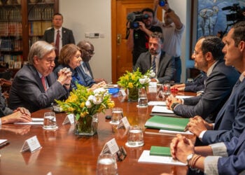 Ο Γενικός Γραμματέας του ΟΗΕ Αντόνιο Γκουτέρες κατά τη συνάντησή του με τον Πρόεδρο της Κυπριακής Δημοκρατίας Νίκο Χριστοδουλίδη, στη Λευκωσία. Τρίτη 28 Ιουλίου 2026 (φωτ.: Χ / UN Cyprus)