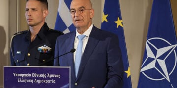 Ενημέρωση των συντακτών άμυνας από τον Νίκο Δένδια, για τις αποφάσεις μετά τη συνεδρίαση του ΚΥΣΕΑ. Πέμπτη 23 Ιουλίου 2026 (φωτ.: EUROKINISSI / Γιάννης Παναγόπουλος)