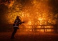 Πυροσβεστική ομάδα επιχειρεί στη δασική πυρκαγιά στην Αρές, στη νοτιοδυτική Γαλλία, αργά το βράδυ της 25ης Ιουλίου 2026 (φωτ.: EPA / Damien Rembert / Gironde Departmental Fire and Rescue Service)