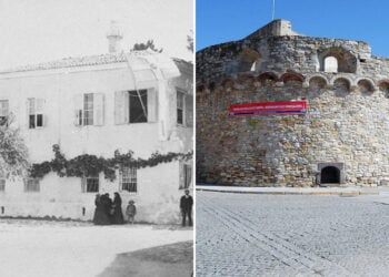 Η Κρήνη της Ερυθραίας, ο σημερινός Τσεσμές. Αρχειακή φωτογραφία: Κέντρο Μικρασιατικών Σπουδών · Σύγχρονη λήψη: αρχείο Δημήτρη Ν. Θωμαδάκη