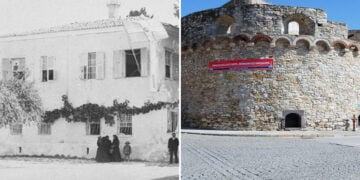 Η Κρήνη της Ερυθραίας, ο σημερινός Τσεσμές. Αρχειακή φωτογραφία: Κέντρο Μικρασιατικών Σπουδών · Σύγχρονη λήψη: αρχείο Δημήτρη Ν. Θωμαδάκη