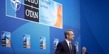 Ο Κυριάκος Μητσοτάκης στην Σύνοδο Κορυφής του ΝΑΤΟ στη Χάγη, Τετάρτη 25 Ιουνίου 2025 (φωτ.: Γραφείο Τύπου Πρωθυπουργού / Δημήτρης Παπαμήτσος)