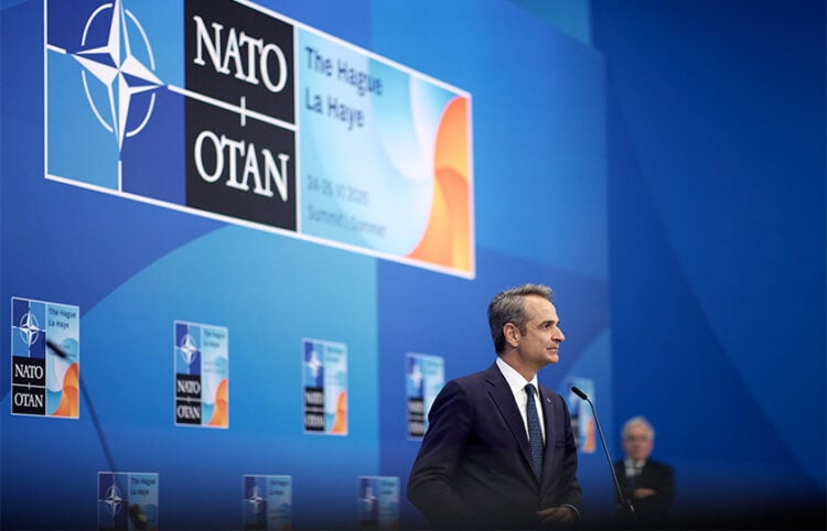 Ο Κυριάκος Μητσοτάκης στην Σύνοδο Κορυφής του ΝΑΤΟ στη Χάγη, Τετάρτη 25 Ιουνίου 2025 (φωτ.: Γραφείο Τύπου Πρωθυπουργού / Δημήτρης Παπαμήτσος)