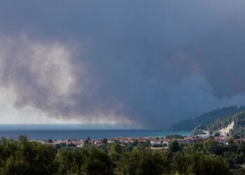 Άποψη της Σίβηρης στην Χαλκιδική, την Πέμπτη 13 Αυγούστου, λίγο μετά την εκδήλωση της φωτιάς (φωτ.: Δήμητρα Μερζιεμεκίδου/ EUROKINISSI)