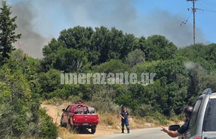 Καπνός από τη φωτιά σε δασική έκταση στην περιοχή Ελιές στις Βολίμες Ζακύνθου. Τρίτη 11 Αυγούστου 2026 (φωτ.: imerazante.gr)