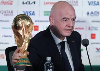 Ο πρόεδρος της FIFA, Τζάνι Ινφαντίνο, κατά τη διάρκεια συνέντευξης Τύπου, την παραμονή του εναρκτήριου αγώνα του Παγκοσμίου Κυπέλλου 2026, στην Πόλη του Μεξικού, στις 10 Ιουνίου 2026 (φωτ.: EPA / Isaac Esquivel)