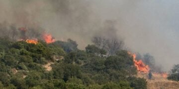 Εικόνα από το σημείο όπου έχει ξεσπάσει φωτιά στον δήμο Παγγαίου (φωτ.: ΑΠΕ-ΜΠΕ/Βασίλης Λωλίδης)