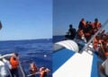 Επιβαίνοντες με σωσίβια, κατά τη διάρκεια της επιχείρησης διάσωσης ανοιχτά της κατεχόμενης Κερύνειας (φωτ.: Takvim / στιγμιότυπο από βίντεο)