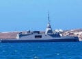 Η φρεγάτα «Κίμων» κατά τον κατάπλου της στην Πάρο, παραμονή του Δεκαπενταύγουστου (πηγή: Glomex / Parianos Typos)