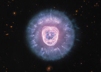 Το NGC 2392, το «Νεφέλωμα του Λιονταριού», μέσα από το υπέρυθρο βλέμμα του James Webb (φωτ.: NASA, ESA, CSA, STScI / Alyssa Pagan)