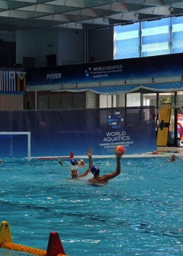 Στιγμιότυπο από τη νίκη της Εθνικής Παίδων Κ16 επί της Ουγγαρίας με 12-8, στο Παγκόσμιο Πρωτάθλημα υδατοσφαίρισης του Ζάγκρεμπ (φωτ.: ΚΟΕ)