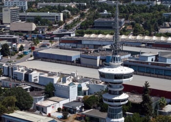 Εναέρια λήψη των εγκαταστάσεων της ΔΕΘ ενόψει της 90ής Διεθνούς Έκθεσης Θεσσαλονίκης, Πέμπτη 13 Αυγούστου 2026 (φωτ.: ΑΠΕ-ΜΠΕ / Γιάννης Παπανίκος)