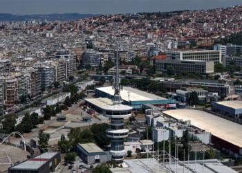 Εναέρια λήψη των εγκαταστάσεων της ΔΕΘ ενόψει της 90ής Διεθνούς Έκθεσης Θεσσαλονίκης, Πέμπτη 13 Αυγούστου 2026 (φωτ.: ΑΠΕ-ΜΠΕ / Γιάννης Παπανίκος)