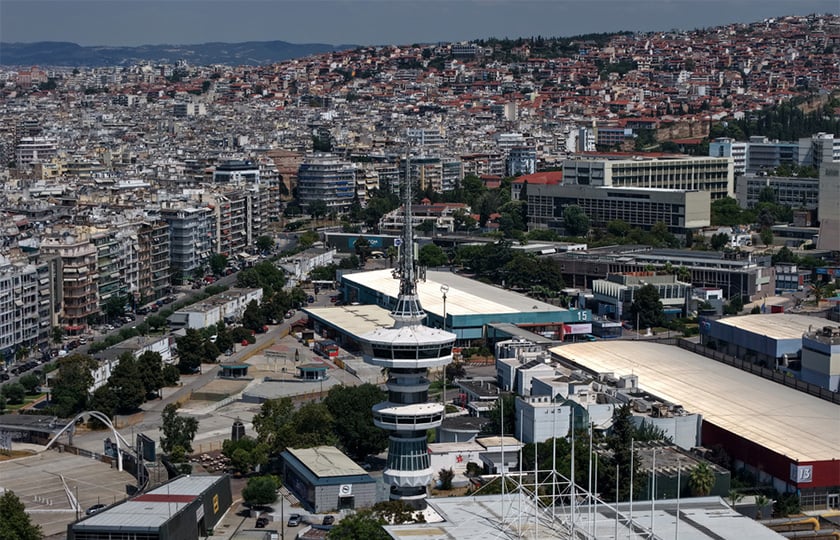 Εναέρια λήψη των εγκαταστάσεων της ΔΕΘ ενόψει της 90ής Διεθνούς Έκθεσης Θεσσαλονίκης, Πέμπτη 13 Αυγούστου 2026 (φωτ.: ΑΠΕ-ΜΠΕ / Γιάννης Παπανίκος)