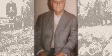 Ο παππούς Ζαχαρίας με φόντο οικογένεια προσφύγων στην Καλαμαριά (εικ.: ΧΚ)