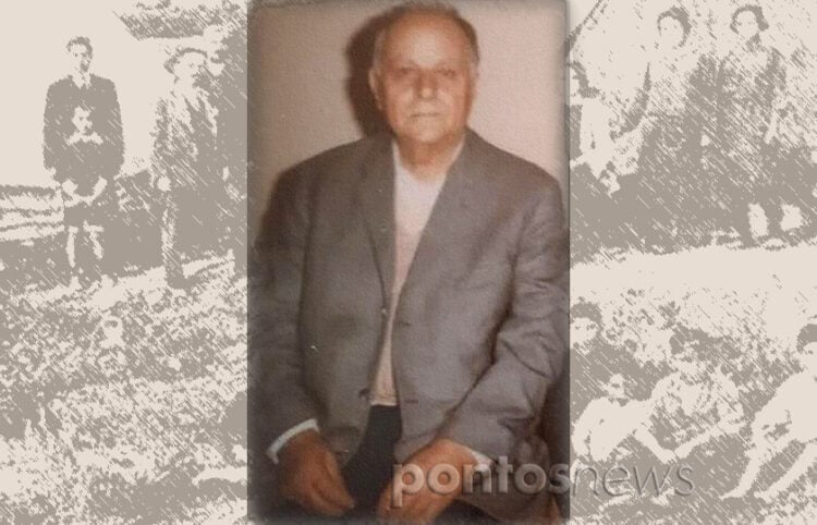Ο παππούς Ζαχαρίας με φόντο οικογένεια προσφύγων στην Καλαμαριά (εικ.: ΧΚ)