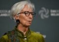 Η πρόεδρος της Ευρωπαϊκής Κεντρικής Τράπεζας Κριστίν Λαγκάρντ, σήμερα, στο Άτυπο Συμβούλιο των υπουργών Οικονομικών στο Δουβλίνο της Ιρλανδίας (φωτ.: EPA/BRYAN MEADE)