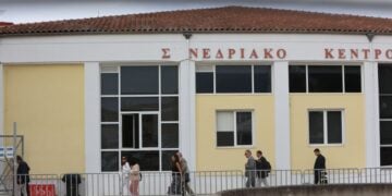 Άποψη του Συνεδριακού Κέντρου Λάρισας όπου διεξάγεται η δίκη για το πολύνεκρο σιδηροδρομικό δυστύχημα στα Τέμπη (φωτ.: Λεωνίδας Τζέκας/ EUROKINISSI)