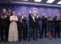 Στελέχη του πολιτικού κόμματος της «Ενωμένης Ρωσίας» στη Μόσχα, αργά το βράδυ της 20ής Σεπτεμβρίου 2026 (φωτ.: EPA/ Ekaterina Shtukina/ SPUTNIK/Government Press Service/POOL)