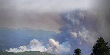 Πυκνός καπνός από τη φωτιά στη Μακρυκάπα Ευβοίας (φωτ.: Facebook / Πυρκαγιά Ενημέρωση / Peggy Dimopoulou)