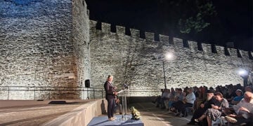 Στιγμιότυπο από την εκδήλωση για την παράδοση της Πύλης 12. Τρίτη 1 Σεπτεμβρίου 2026 (φωτ.: ΑΠΕ-ΜΠΕ)
