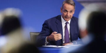 Συνέντευξη τύπου του Κυριάκου Μητσοτάκη στο πλαίσιο της 90ής Διεθνούς Έκθεσης Θεσσαλονίκης. Κυριακή 6 Σεπτεμβρίου 2026 (φωτ.: ΑΠΕ-ΜΠΕ / Αχιλλέας Χήρας)