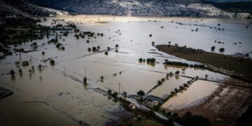 Εναέρια εικόνα της καταστροφής στο Οροπέδιο Λασιθίου μετά τις ισχυρές πλημμύρες (φωτ.: Αντώνης Ζουριδάκης/EUROKINISSI)