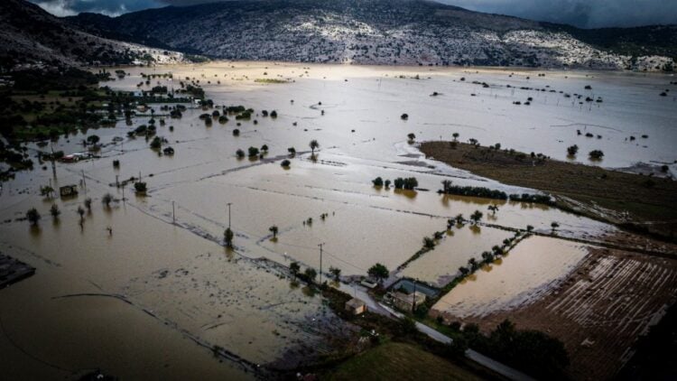 Εναέρια εικόνα της καταστροφής στο Οροπέδιο Λασιθίου μετά τις ισχυρές πλημμύρες (φωτ.: Αντώνης Ζουριδάκης/EUROKINISSI)