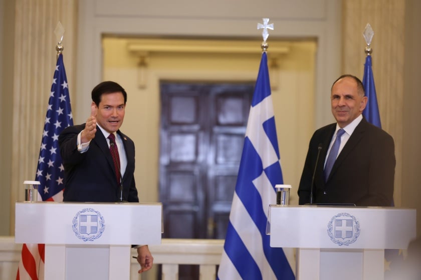 Στιγμιότυπο από τη συνάντηση του υπουργου Εξωτερικών Γιώργου Γεραπετρίτη με τον Αμερικανό ομόλογό του Μάρκο Ρούμπιο, στο ΥΠΕΞ (φωτ.: Γιάννης Παναγόπουλος/ EUROKINISSI)