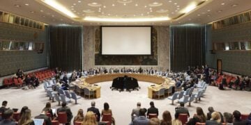 Στιγμιότυπο από την αίθουσα όπου διεξήχθη η ανοιχτή συζήτηση υψηλού επιπέδου της Ελληνικής Προεδρίας του Συμβουλίου Ασφαλείας, στον ΟΗΕ (φωτ.: Δημήτρης Παπαμήτσος/ Γρ. Τύπου Πρωθυπουργου/EUROKINISSI)
