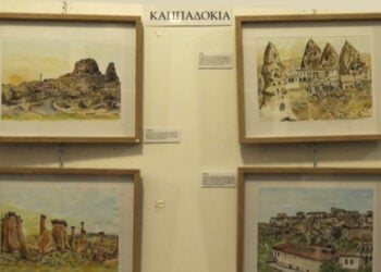 Έργα της Παρασκευής Ζάννη με θέμα την Καππαδοκία, στην έκθεση «Αλλοτινές πατρίδες» στο Διοικητήριο Θεσσαλονίκης (πηγή: ΕΡΤ3)
