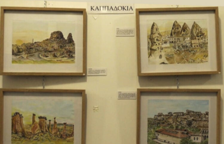 Έργα της Παρασκευής Ζάννη με θέμα την Καππαδοκία, στην έκθεση «Αλλοτινές πατρίδες» στο Διοικητήριο Θεσσαλονίκης (πηγή: ΕΡΤ3)
