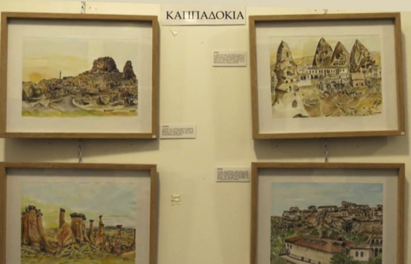 Έργα της Παρασκευής Ζάννη με θέμα την Καππαδοκία, στην έκθεση «Αλλοτινές πατρίδες» στο Διοικητήριο Θεσσαλονίκης (πηγή: ΕΡΤ3)