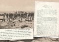 Η αποβάθρα της Αμισού το 1900 και η έκθεση εξέτασης Πόντιων προσφύγων που συντάχθηκε στο «Νάξος» στις 27 Οκτωβρίου 1921 (φωτ.: Alexandre J. Anthopoulos / Wikimedia Commons· τεκμήριο: Πολιτικό Αρχείο του Πόντου / Εύξεινος Λέσχη Θεσσαλονίκης / ΑΠΘ)