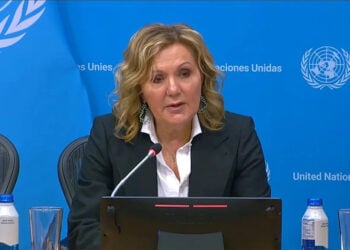 Η Αγλαΐα Μπαλτά κατά τη διάρκεια της συνέντευξης Τύπου για την ανάληψη της προεδρίας του Συμβουλίου του ΟΗΕ από την Ελλάδα (πηγή: UN)